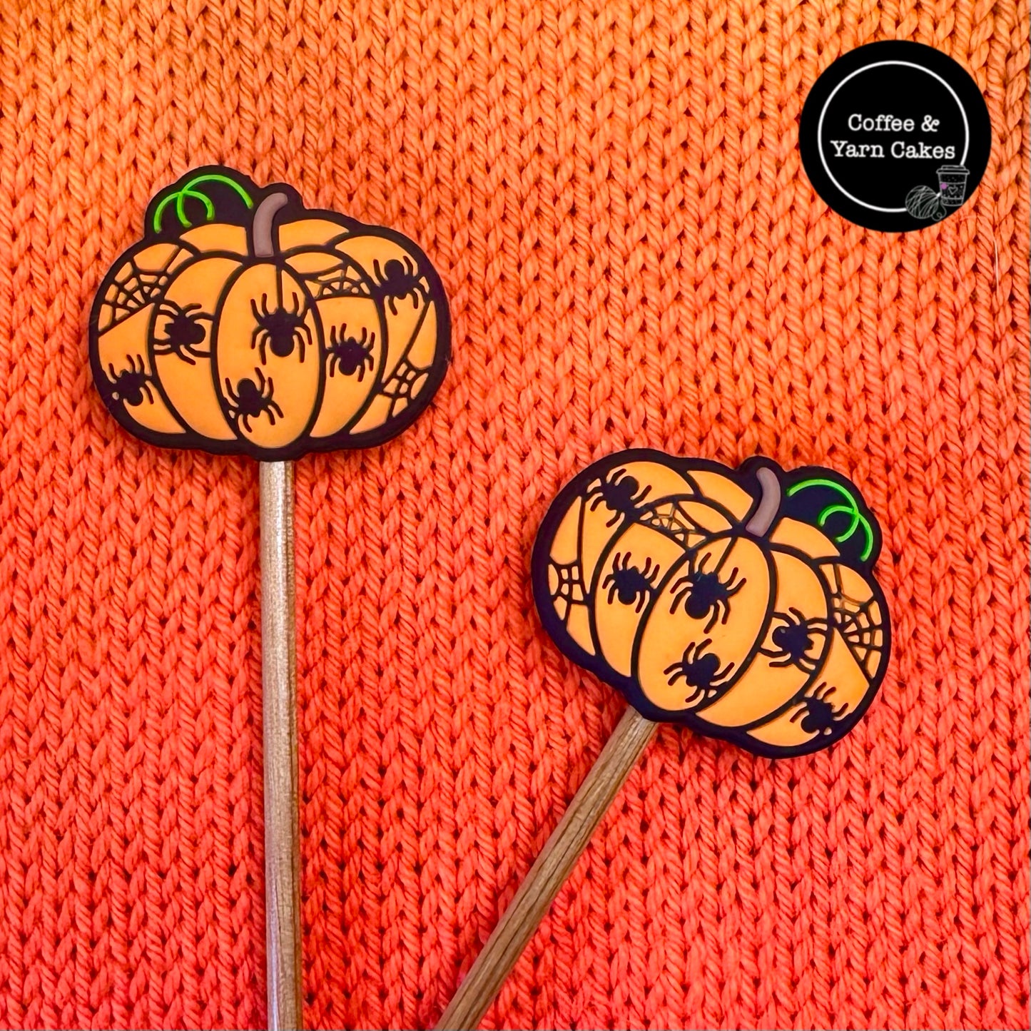 Orange Spiders Pumpkin Stitch Stoppers 1 Pair