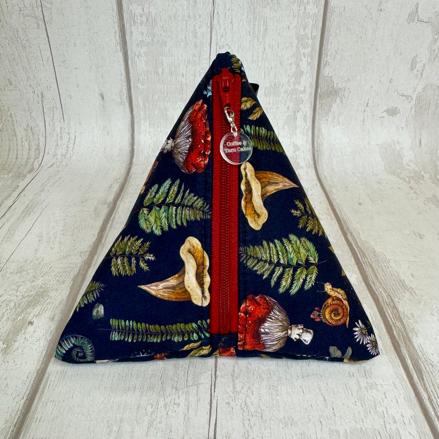 Forest Foraging Mushroom Zipped Fabric Pyramid Notions Pouch