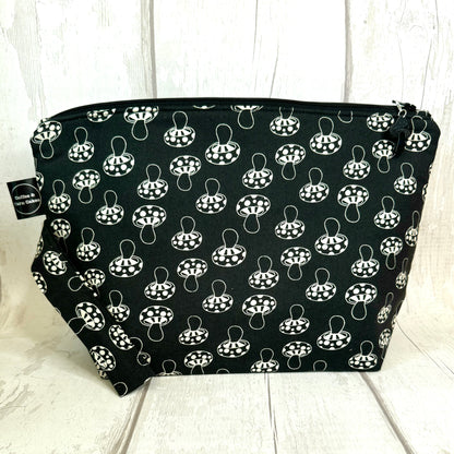 Monochrome Mushies Mushrooms Zipped Project Bag - Large Size