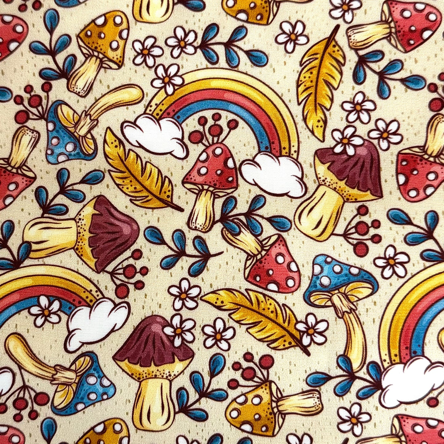 Pochette zippée en tissu à motif pyramidal rétro arcs-en-ciel et champignons