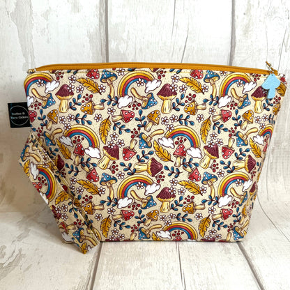 Retro Rainbows & Mushrooms Zipped Project Bag - Large Size