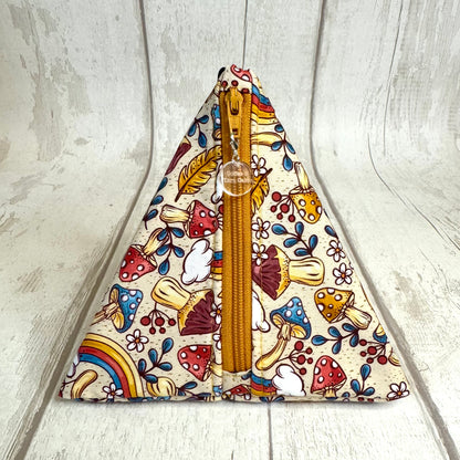 Retro Rainbows & Mushrooms Zipped Fabric Pyramid Notions Pouch