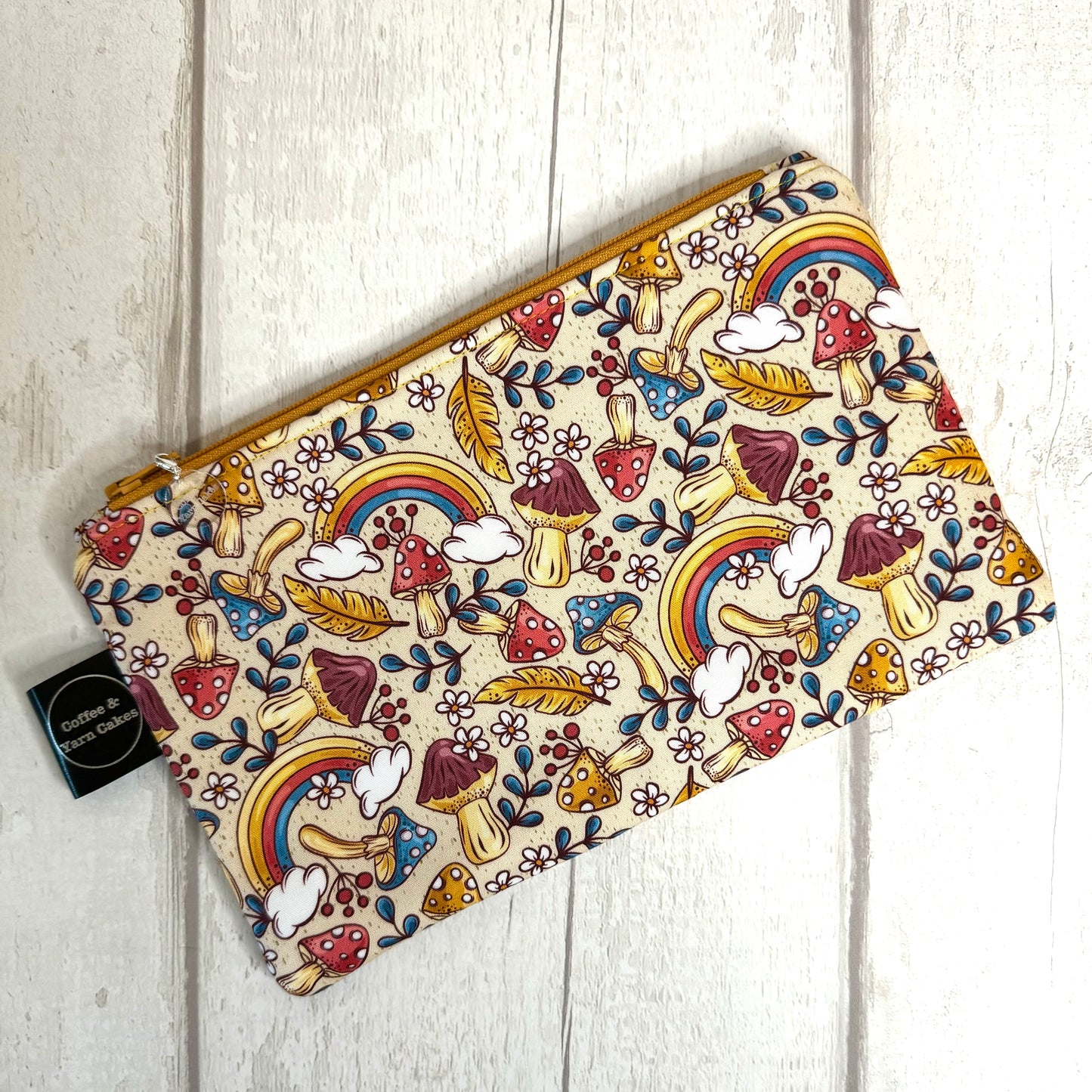 Retro Rainbows & Mushrooms Zipped Notions Hook DPN Pouch/Case