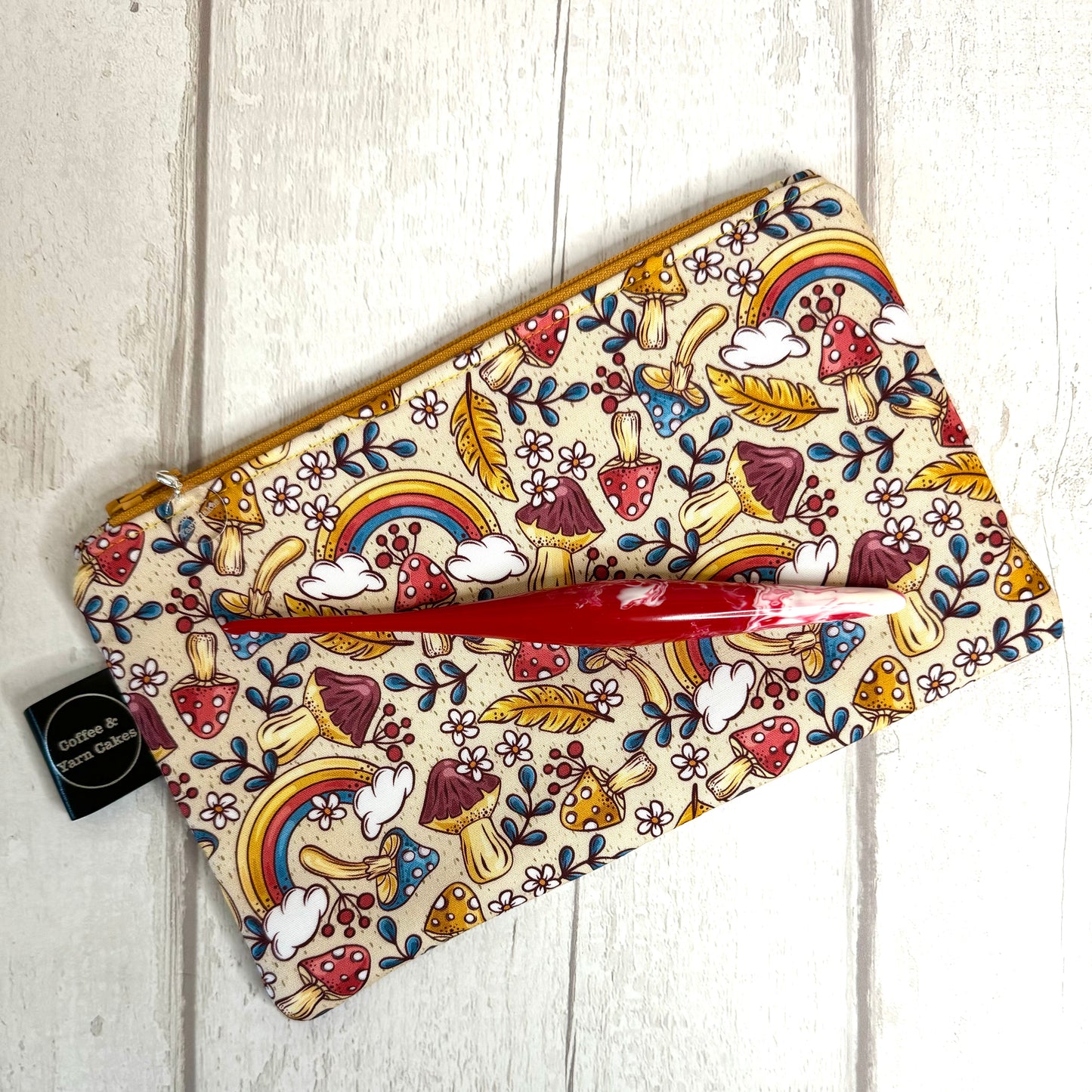 Retro Rainbows & Mushrooms Zipped Notions Hook DPN Pouch/Case