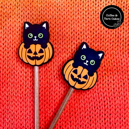 Pumpkin Kitty Cat Stitch Stoppers 1 Pair