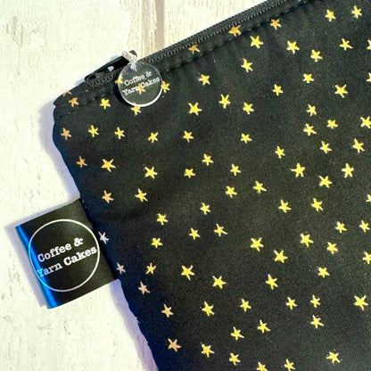 Black & Gold Mini Stars Zipped Notions Hook DPN Pouch/Case