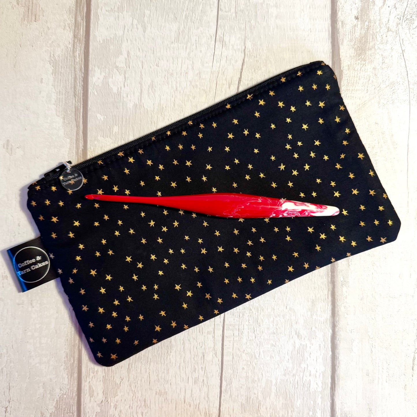 Black & Gold Mini Stars Zipped Notions Hook DPN Pouch/Case