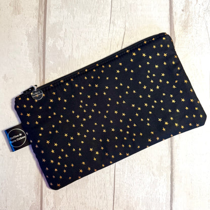 Black & Gold Mini Stars Zipped Notions Hook DPN Pouch/Case