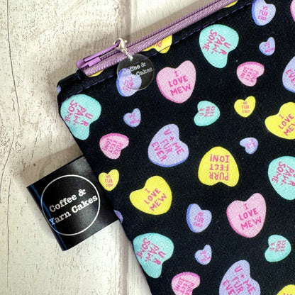 Love Hearts Cats Zipped Notions Hook DPN Pouch/Case