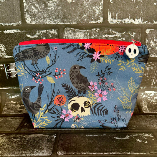 Forest Whispers Raven Skull Pumpkins Zipped Project Bag - Small/Sock Size