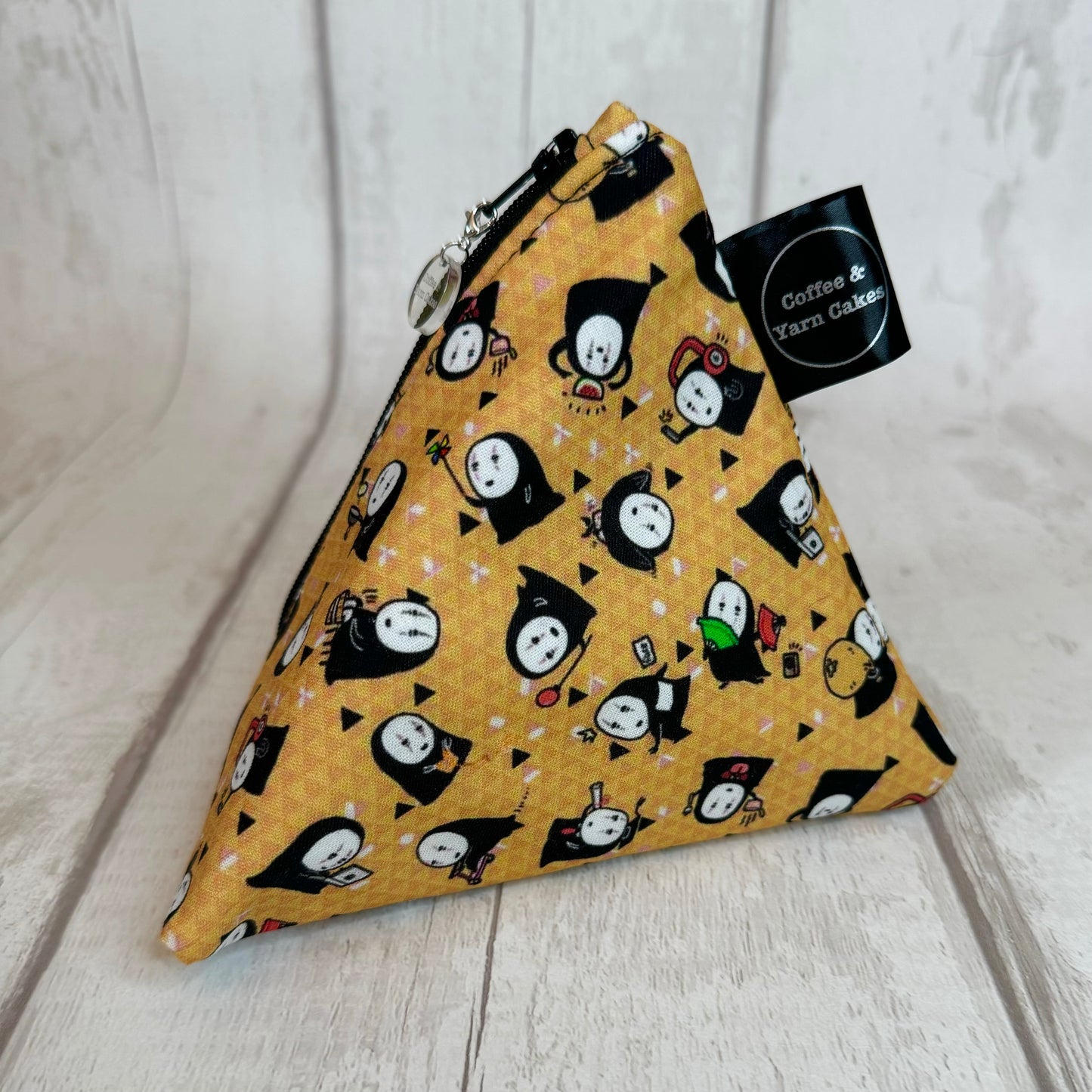 Yellow Kaonashi No Face Zipped Fabric Pyramid Notions Pouch