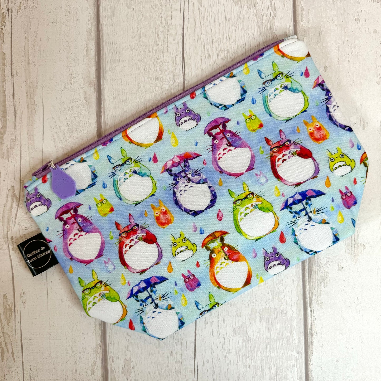 Blue Rainbow Totoro Zipped Project Bag - Small/Sock Size