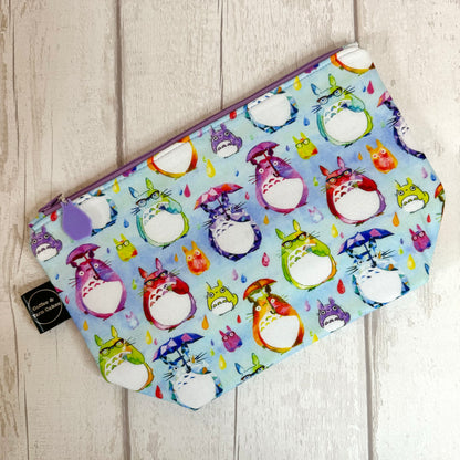 Blue Rainbow Totoro Zipped Project Bag - Small/Sock Size