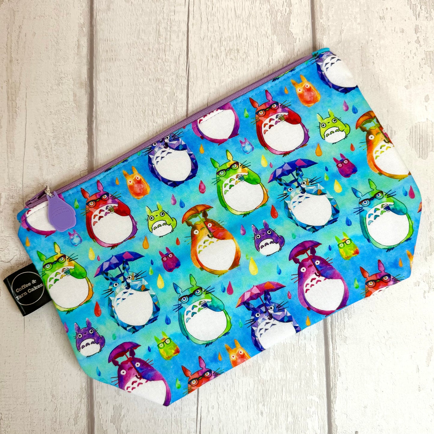 Turquoise Rainbow Totoro Zipped Project Bag - Small/Sock Size