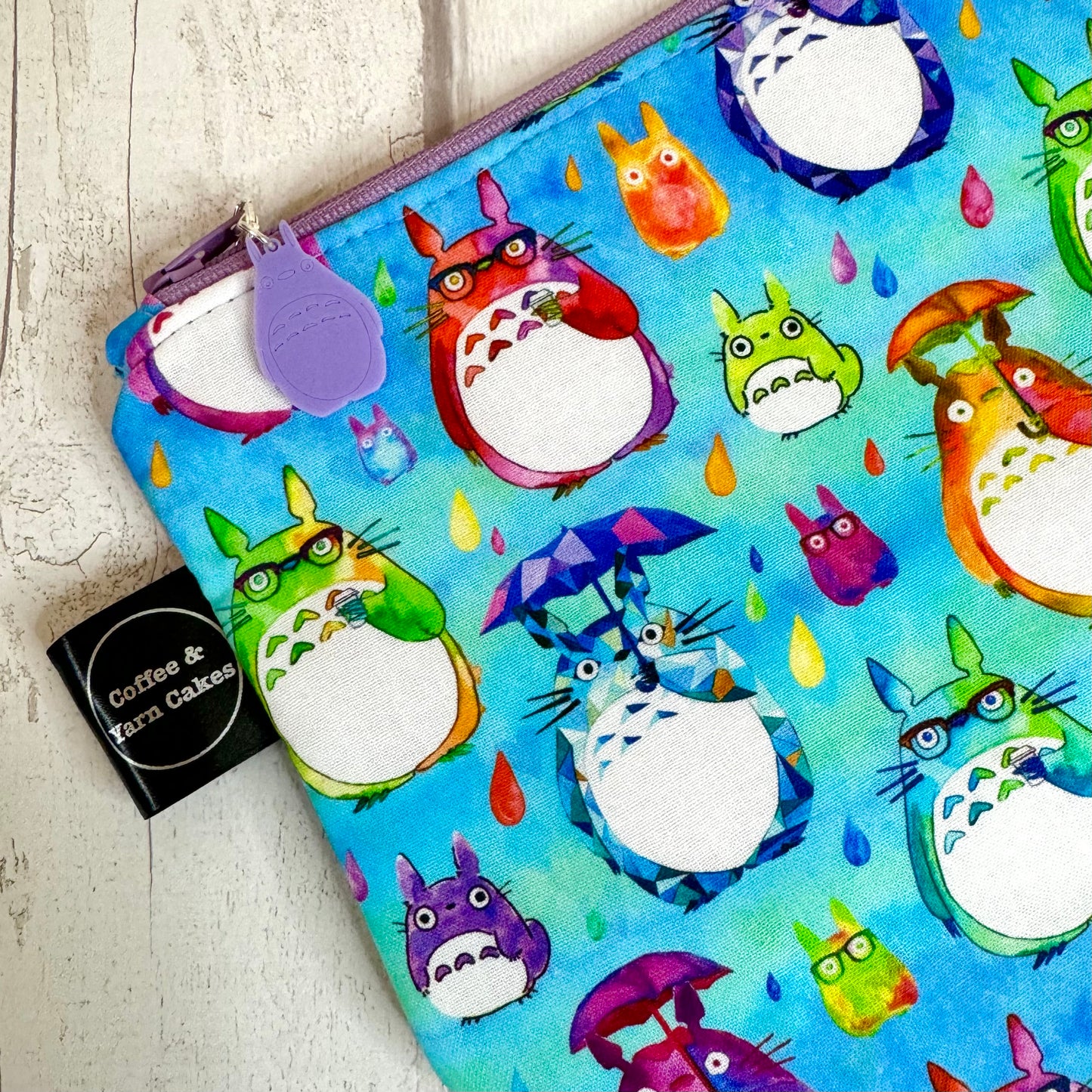 Sac à projets zippé Totoro arc-en-ciel turquoise - Taille S/taille chaussette