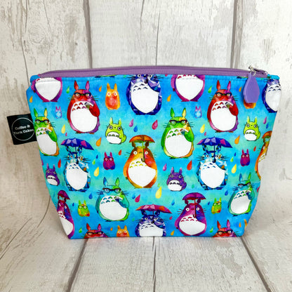 Turquoise Rainbow Totoro Zipped Project Bag - Small/Sock Size