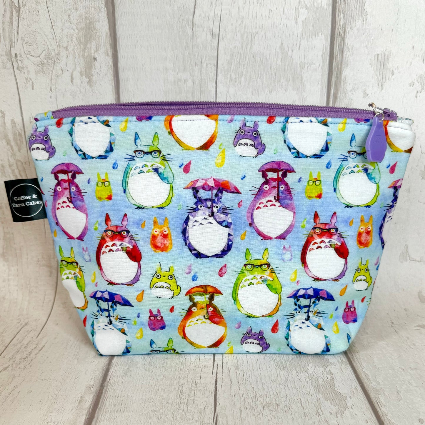 Blue Rainbow Totoro Zipped Project Bag - Small/Sock Size