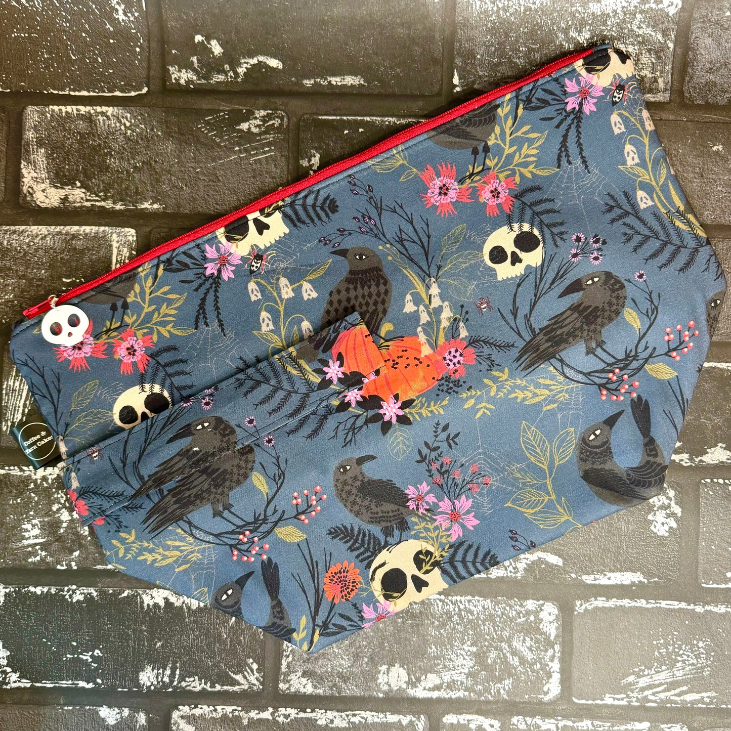 Forest Whispers Raven Skull Pumpkins Zipped Project Bag - Extra Large Size