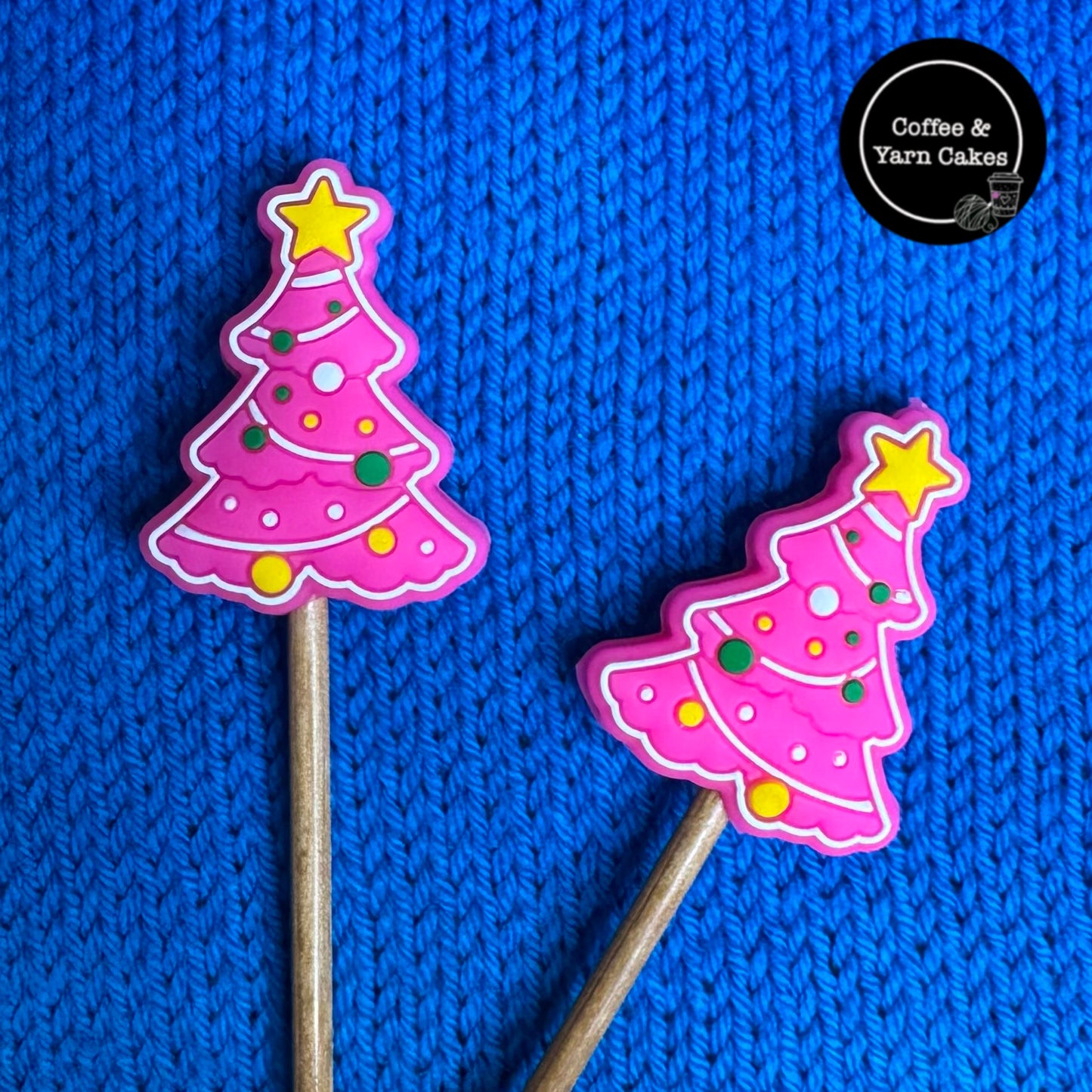 Pink Christmas Trees Kitsch Festive Stitch Stoppers 1 Pair