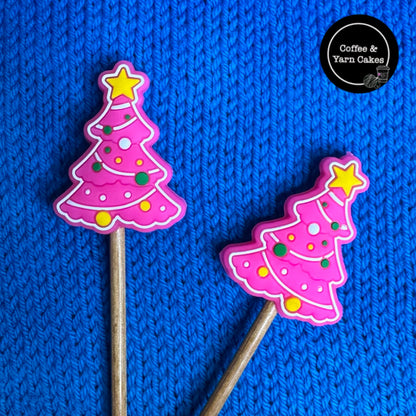 Pink Christmas Trees Kitsch Festive Stitch Stoppers 1 Pair