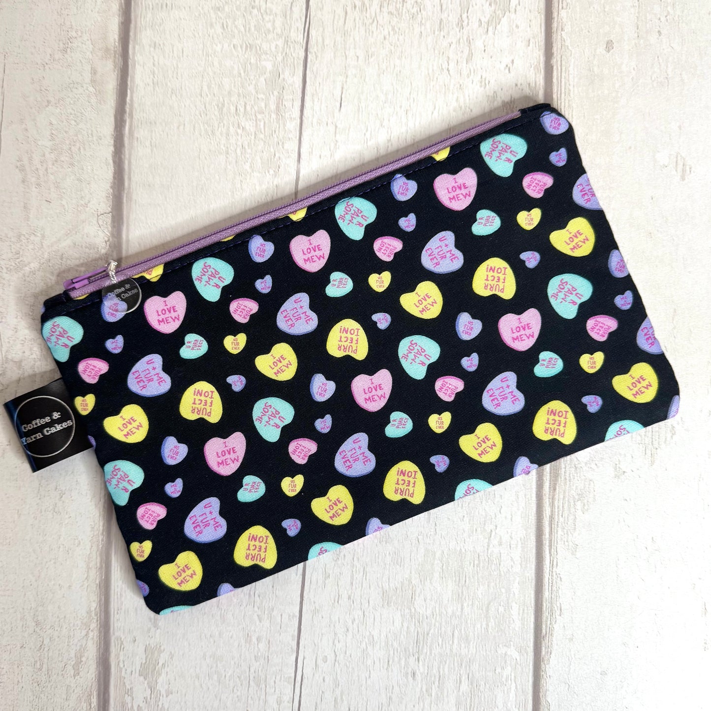 Love Hearts Cats Zipped Notions Hook DPN Pouch/Case