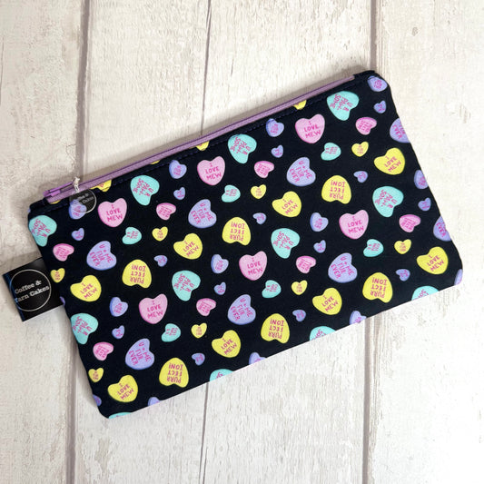 Love Hearts Cats Zipped Notions Hook DPN Pouch/Case