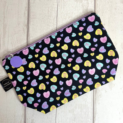 Love Hearts Cats Zipped Project Bag - Small/Sock Size