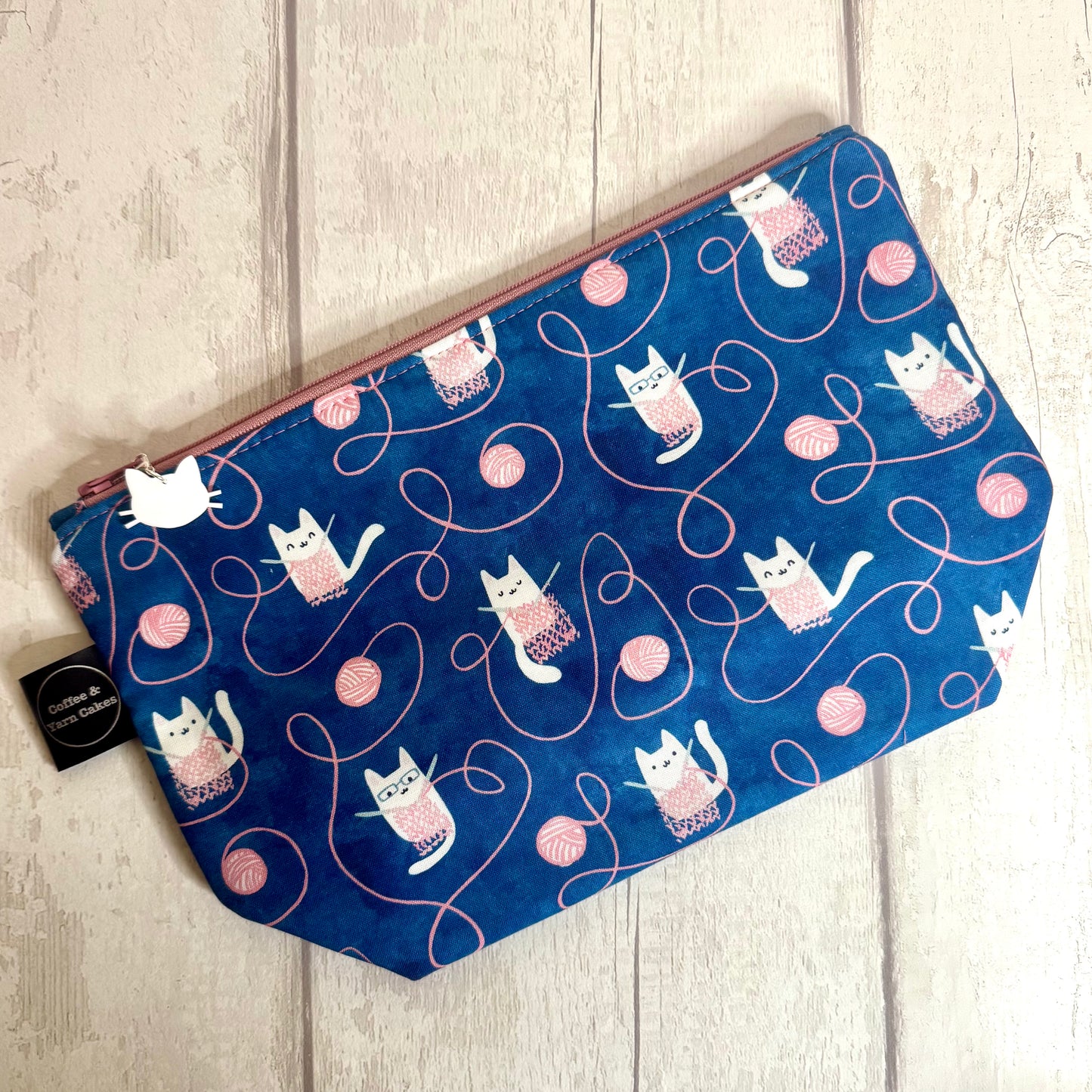 Knitting Kitty Cat Bag Set - Small Project Bag & Notions Pouch