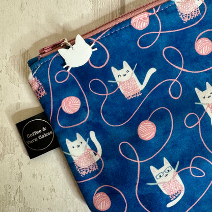 Knitting Kitty Cat Bag Set - Small Project Bag & Notions Pouch