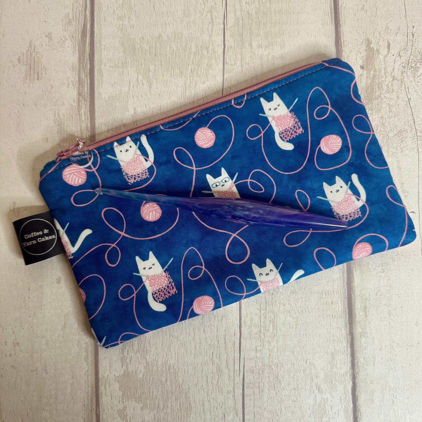 Knitting Kitty Cat Bag Set - Small Project Bag & Notions Pouch