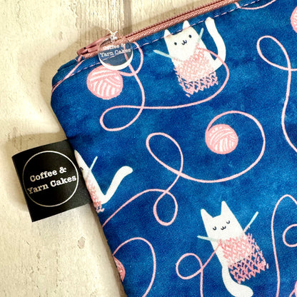 Knitting Kitty Cat Bag Set - Small Project Bag & Notions Pouch