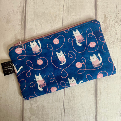 Knitting Kitty Cat Bag Set - Small Project Bag & Notions Pouch