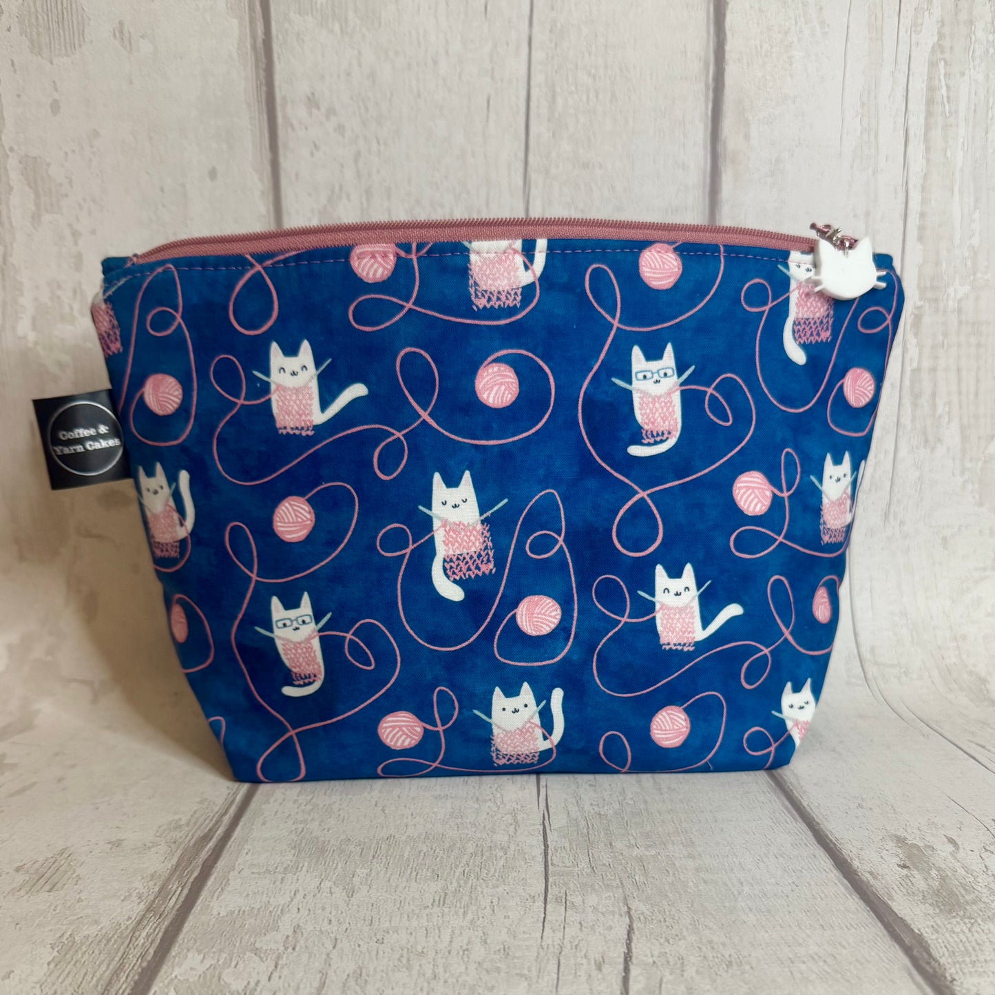 Knitting Kitty Cat Bag Set - Small Project Bag & Notions Pouch