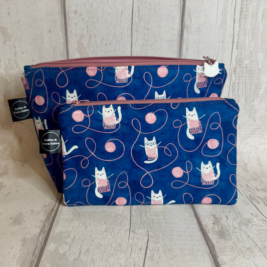 Knitting Kitty Cat Bag Set - Small Project Bag & Notions Pouch