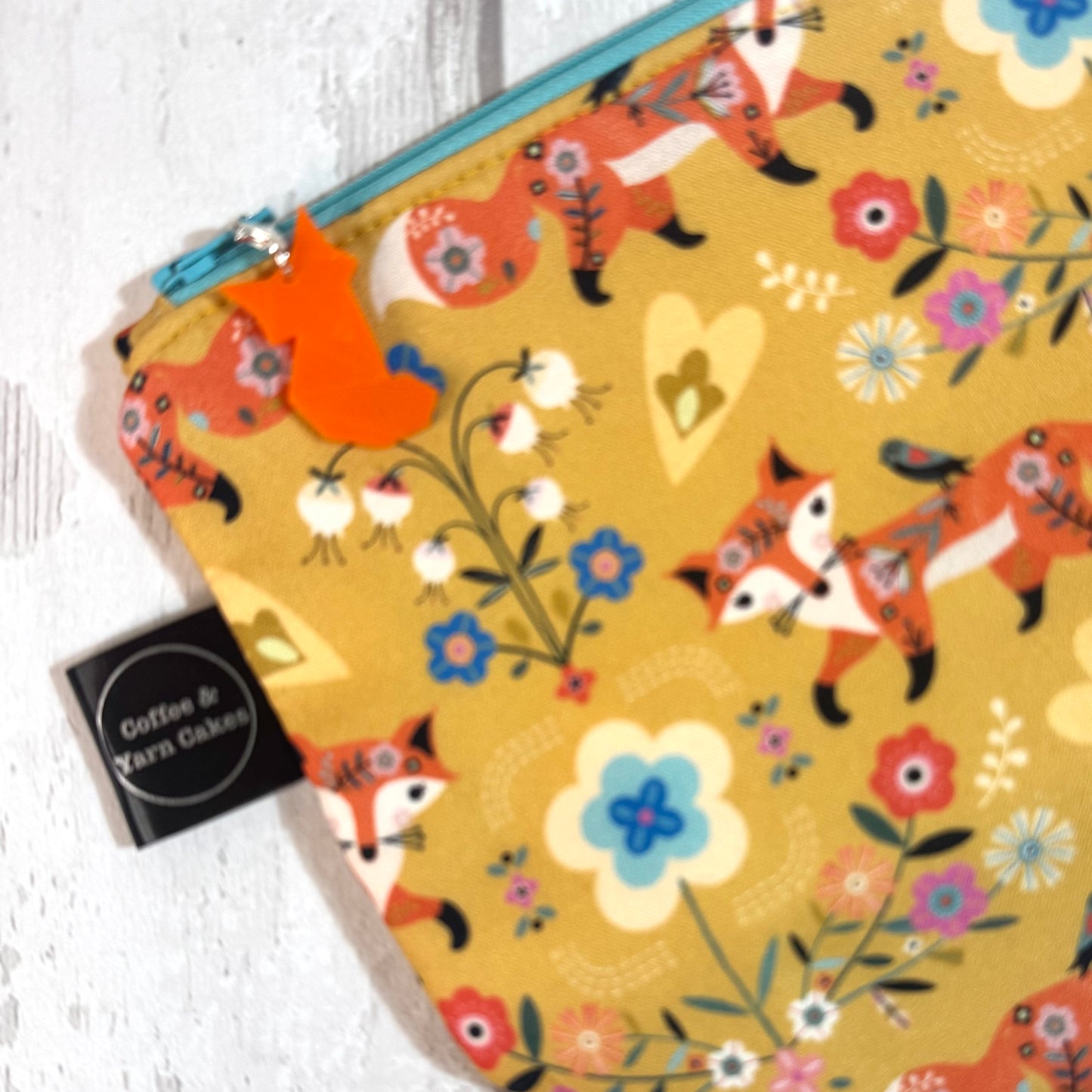 Floral Fox Zipped Project Bag - Small/Sock Size