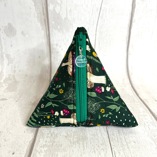 Forest Journal Mushroom Zipped Fabric Pyramid Notions Pouch