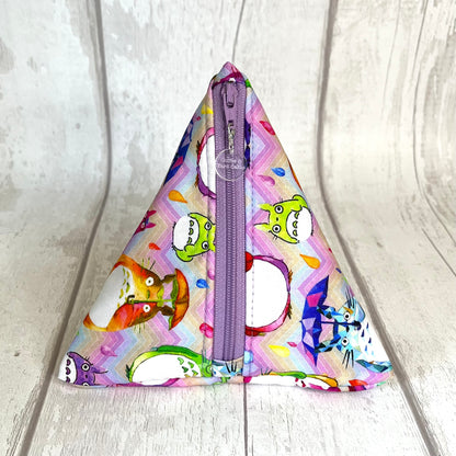 Pink Rainbow Totoro Zipped Fabric Pyramid Notions Pouch