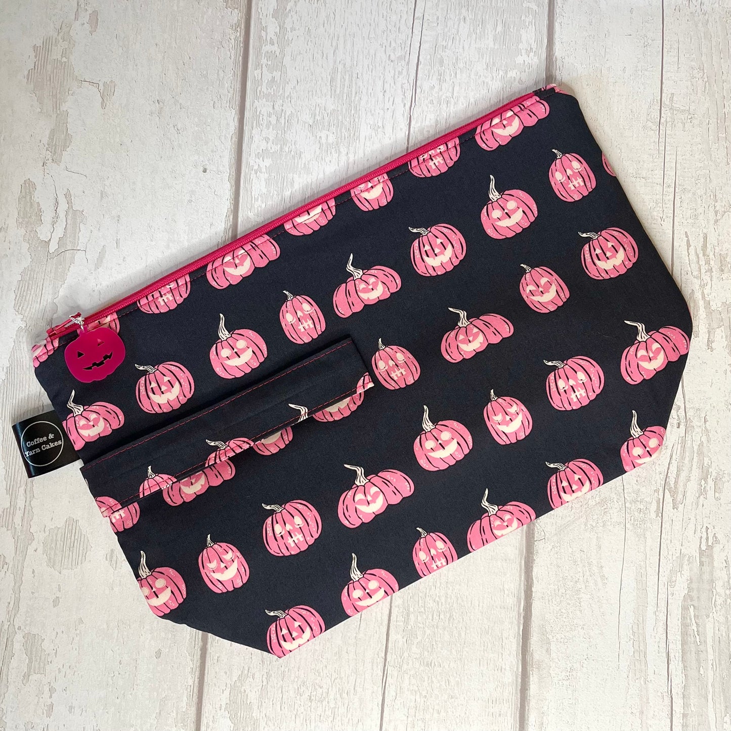 Pink Pumpkins Zipped Project Bag - Large Size