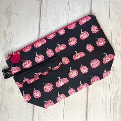 Pink Pumpkins Zipped Project Bag - Large Size