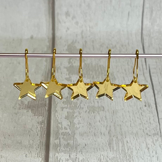 Gold Mirror Stars Acrylic Stitch Markers Set of 5