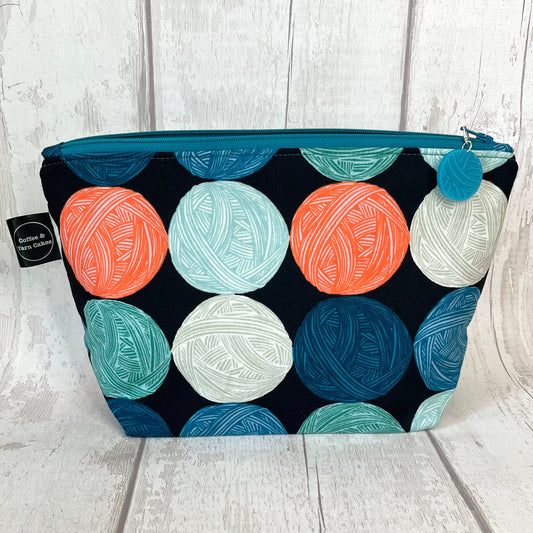 Yarn Balls Teal Zipped Project Bag - Small/Sock Size