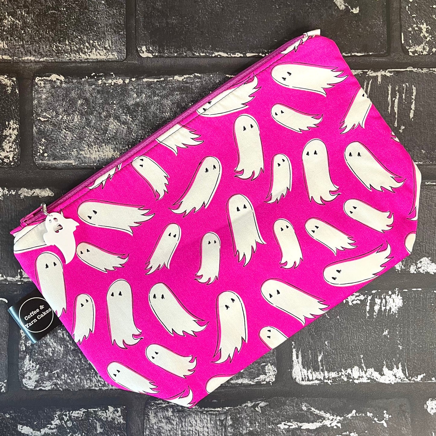 Pick A Boo! Ghosts Pink Zipped Project Bag - Small/Sock Size