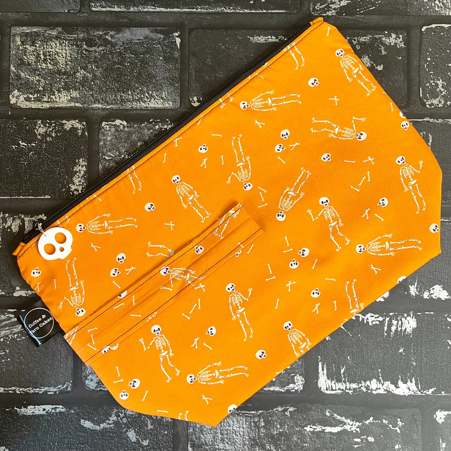 Mister Nobody Orange Skeletons Zipped Project Bag - Large Size