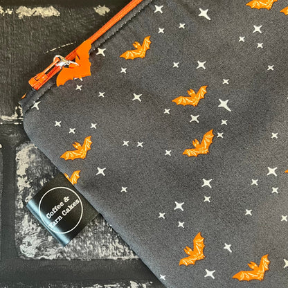 Winging It Midnight Orange Bats Zipped Project Bag - Small/Sock Size