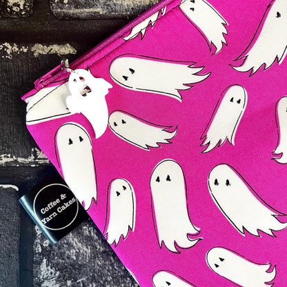 Pick A Boo! Ghosts Pink Zipped Project Bag - Small/Sock Size