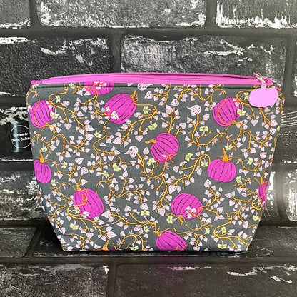 Pumpkin Patch Purple Zipped Project Bag - Small/Sock Size