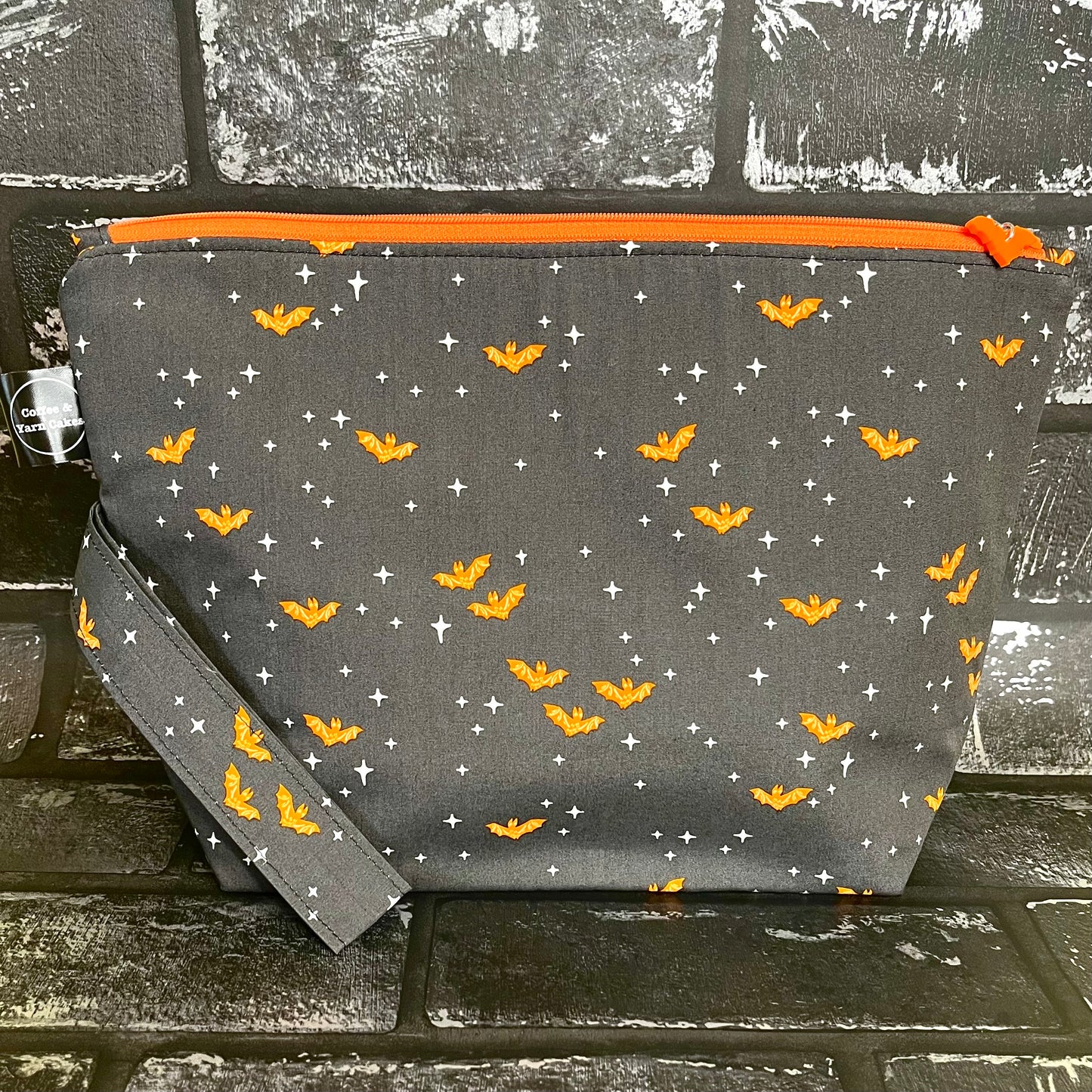 Winging It Midnight Orange Bats Zipped Project Bag - Large Size