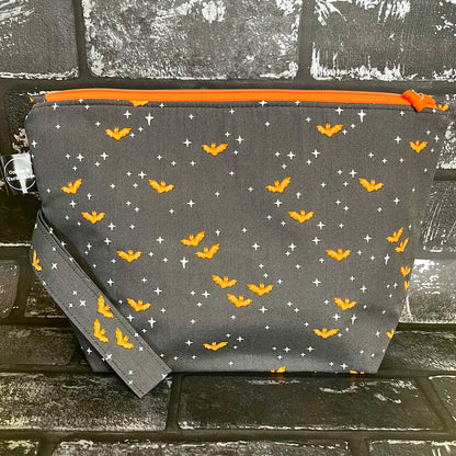 Winging It Midnight Orange Bats Zipped Project Bag - Large Size