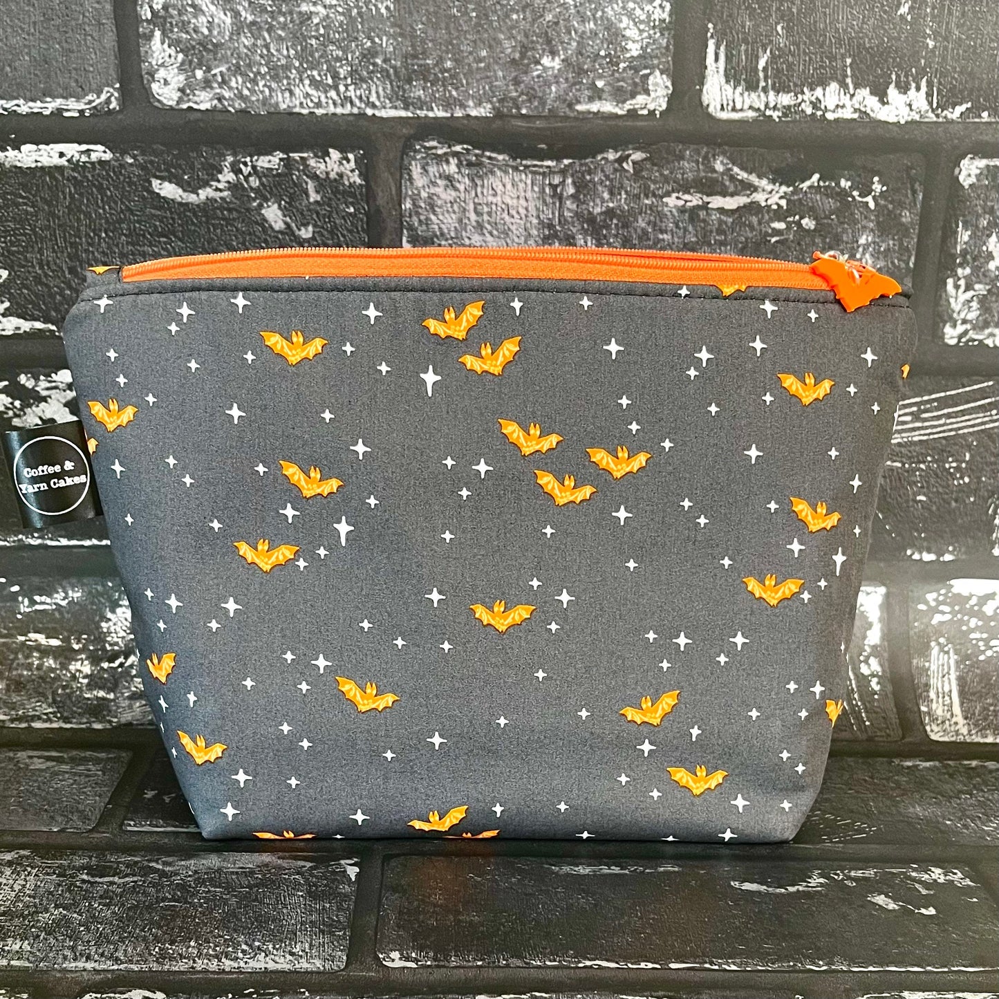 Winging It Midnight Orange Bats Zipped Project Bag - Small/Sock Size