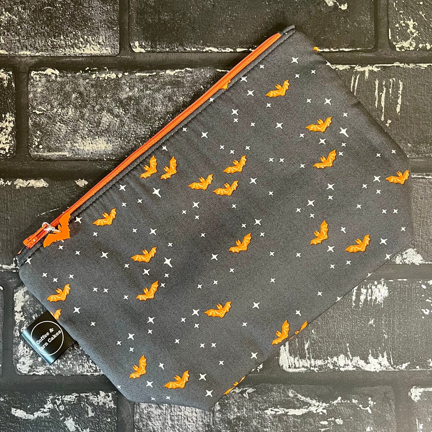 Winging It Midnight Orange Bats Zipped Project Bag - Small/Sock Size